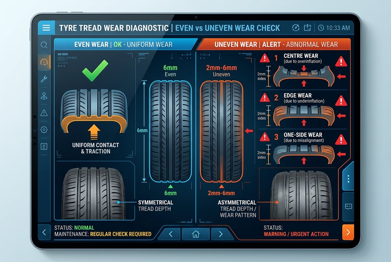 Alignment tread wear check before after comparison